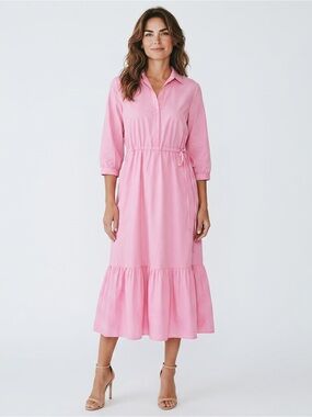Marella Teramo Deep Rose Silk Blend Chiffon Ruffle Robe Dress New $445 Luxury